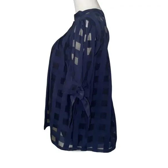 Current Air Anthropologie Blouse SP Short Sleeve Button Up Plaid Sheer Bows - Picture 8 of 16